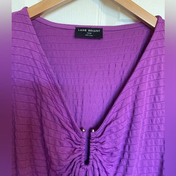 Lane Bryant Purple Ribbed Long Sleeve V Neck Textured Boho Blouse Size 14/16 - Picture 2 of 3